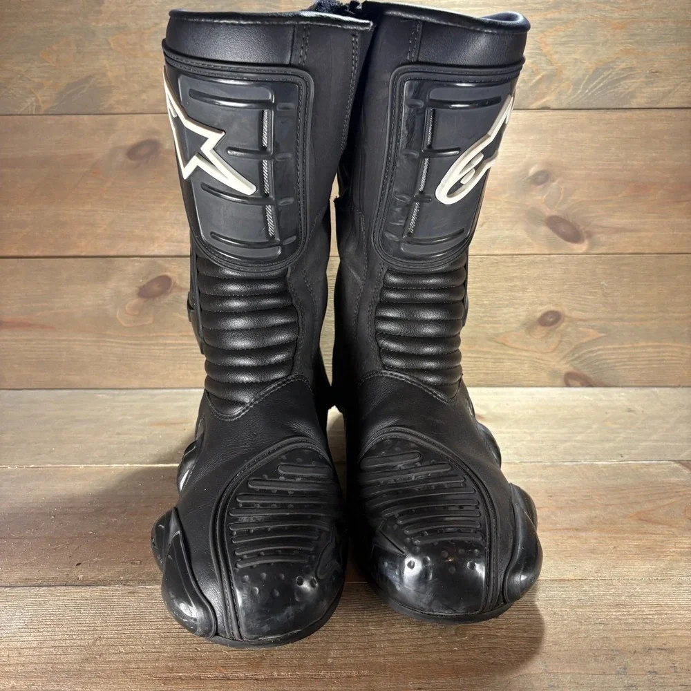 Alpinestars SMX-S Mens size 44 shoes black leather motorcycle racing riding boot